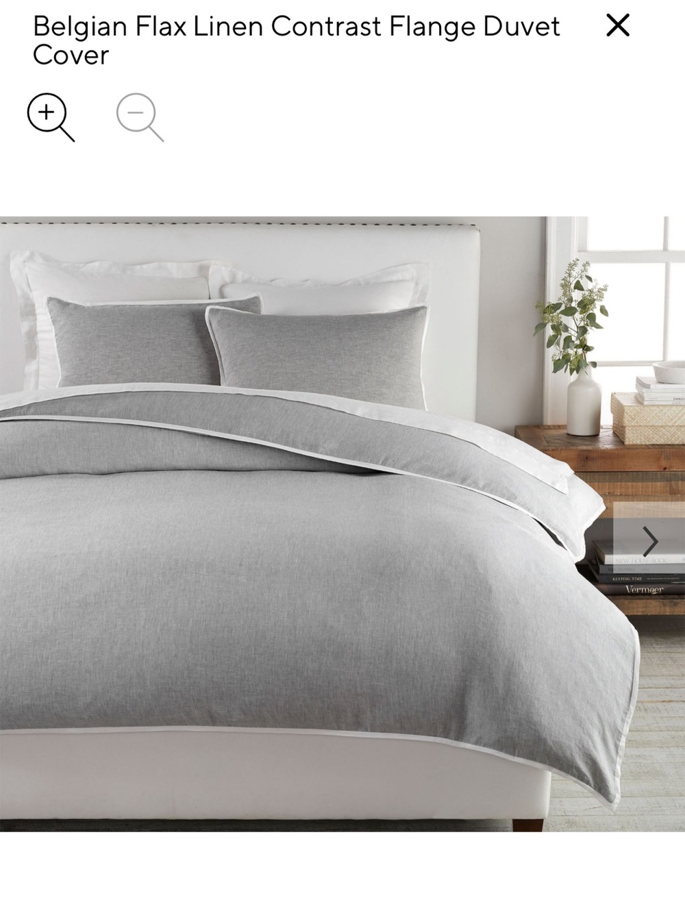 NWT, Pottery Barn Belgian Flax Linen duotone duvet cover, King, flagstone/white